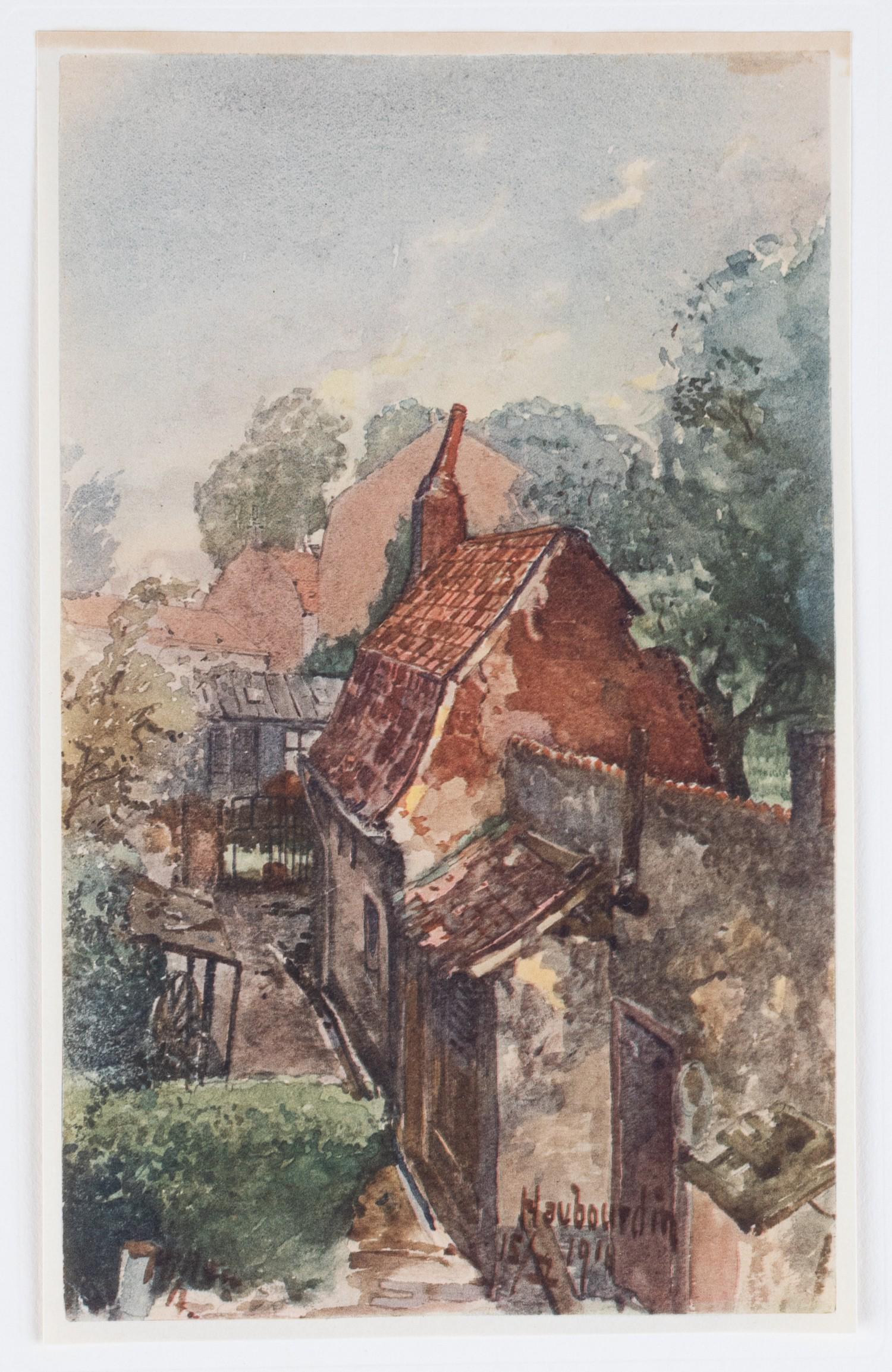 ADOLF HITLER AQUARELLE: Original folder containing color lithograph prints of seven of Hitler's most famous watercolors, made between 1914 and 1917. The portfolio was sponsored by Heinrich Hoffmann and includes a forward by
