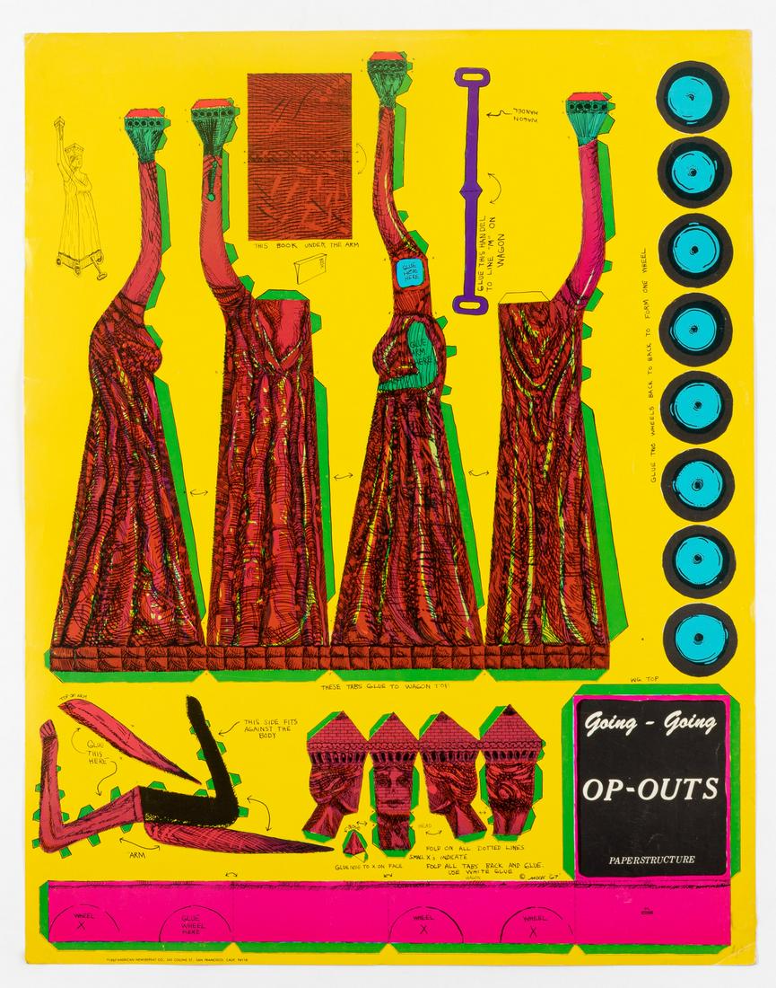 STATUE OF LIBERTY HEADSHOP POSTER: Cut-out poster by Op-Outs titled 'Going-Going', headshop poster designed by 'Moon', printed on cardboard paper. 1967 American Newsrepeat Co., San Francisco, California. Light creases, possible minor c