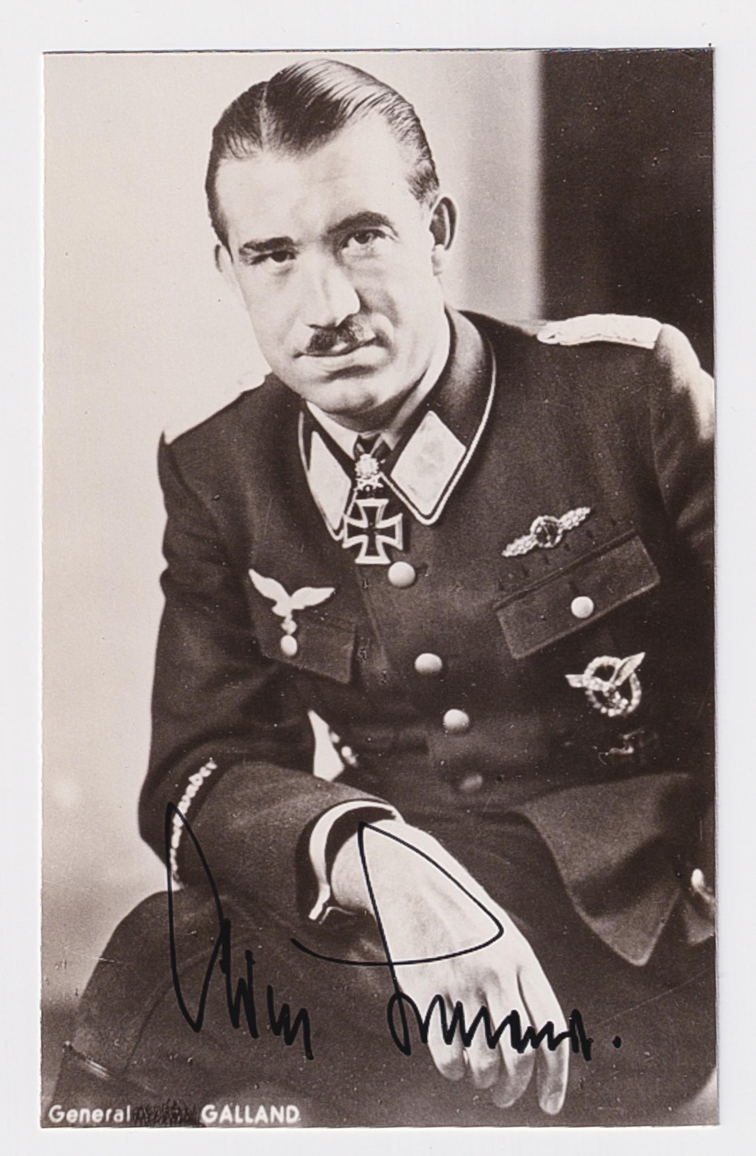 ADOLF GALLAND: Signed photograph by Adolf Galland (1912 - 1996). German WWII Luftwaffe general, fighter ace, and Knight's Cross recipient. B/w self portrait with signature at the bottom in black ink. 3.25 x 5 inches