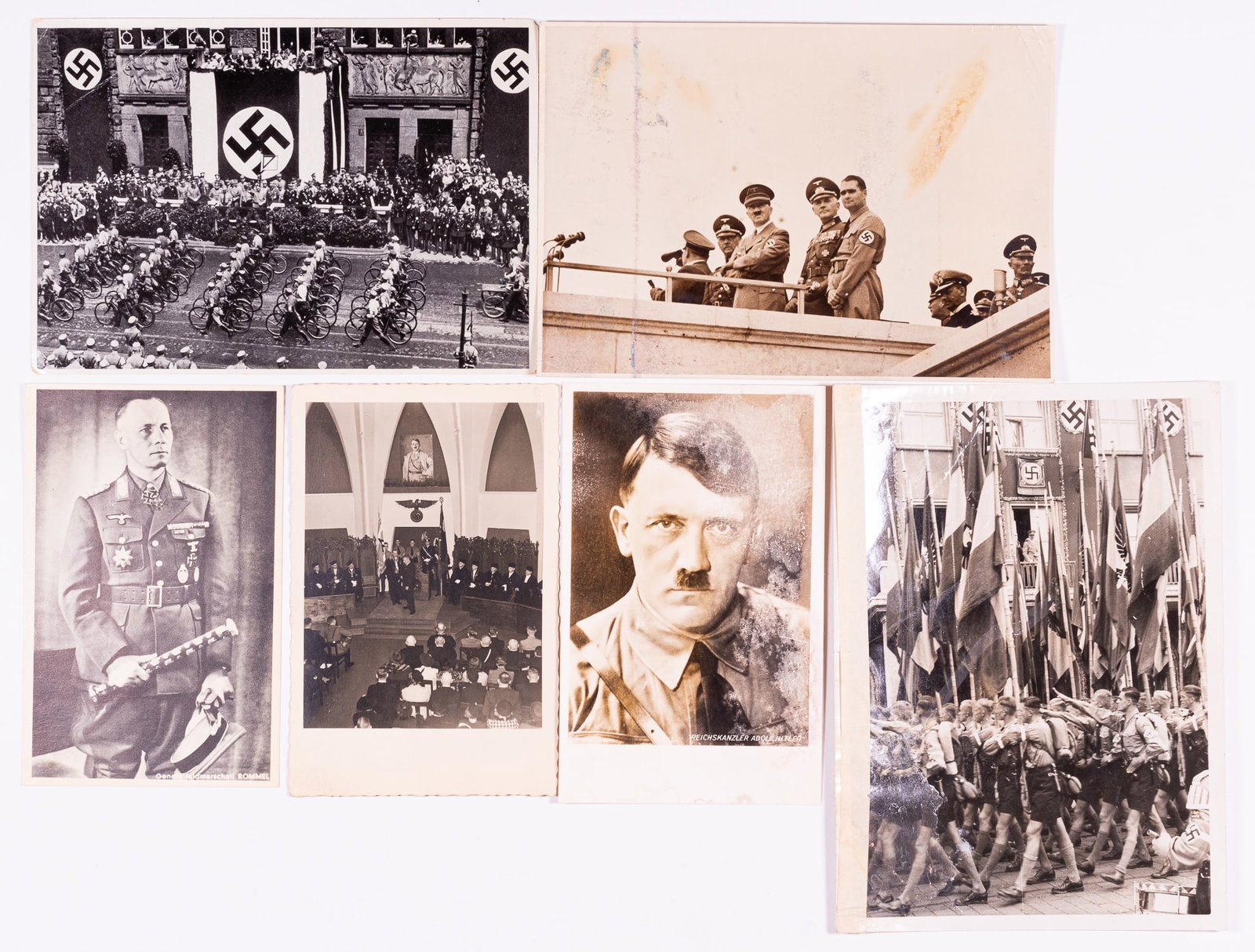 6 WWII GERMAN PHOTOGRAPHS: Six WWII German photographs. Photograph of Adolf Hitler, Rudolf Hess (Deputy Fuhrer of the Nazi Party), Werner von Blomberg (Reichsminister of War & Wehrmacht Commander-in-Chief), Fedor von Bock (Fiel