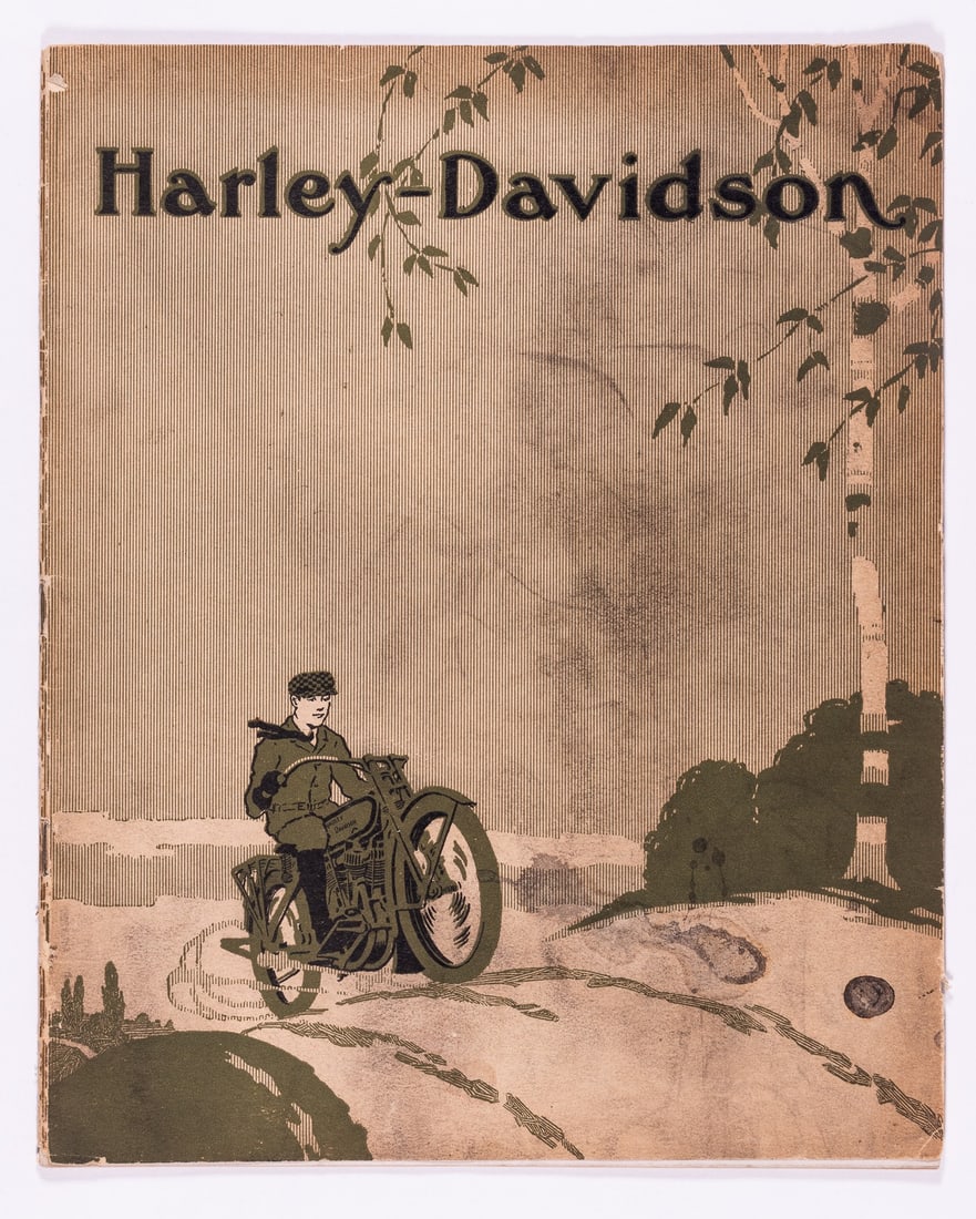 1916 HARLEY-DAVIDSON CATALOG: Magazine advertising the advantages of Harley-Davidson equipment and the functions of parts of a motorcycle. 'The 1916 Harley-Davidson is not the result of a solitary inspiration or idea...It is the c