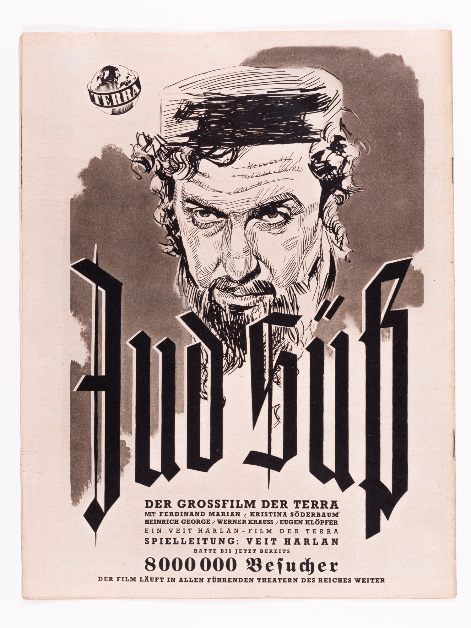 JUD SUSS WWII GERMAN PROPAGANDA MOVIE: JUD SUSS WWII GERMAN PROPAGANDA MOVIE Jud Suss movie advertisement, the most vile propaganda movie against Jews commissioned by Joseph Goebbels in 1940, full-page back cover of the Luftwaffe magazine 