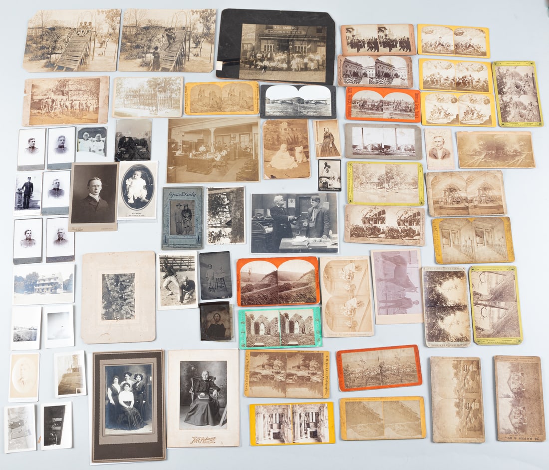 COLLECTION OF 26 STEREO CARDS: Collection of twenty-six stereo cards, all featuring different American cities like New York and Philadelphia, ca late 1890s early 1900s, approx 7 x 4.5 in each. WITH large grouping of black and white