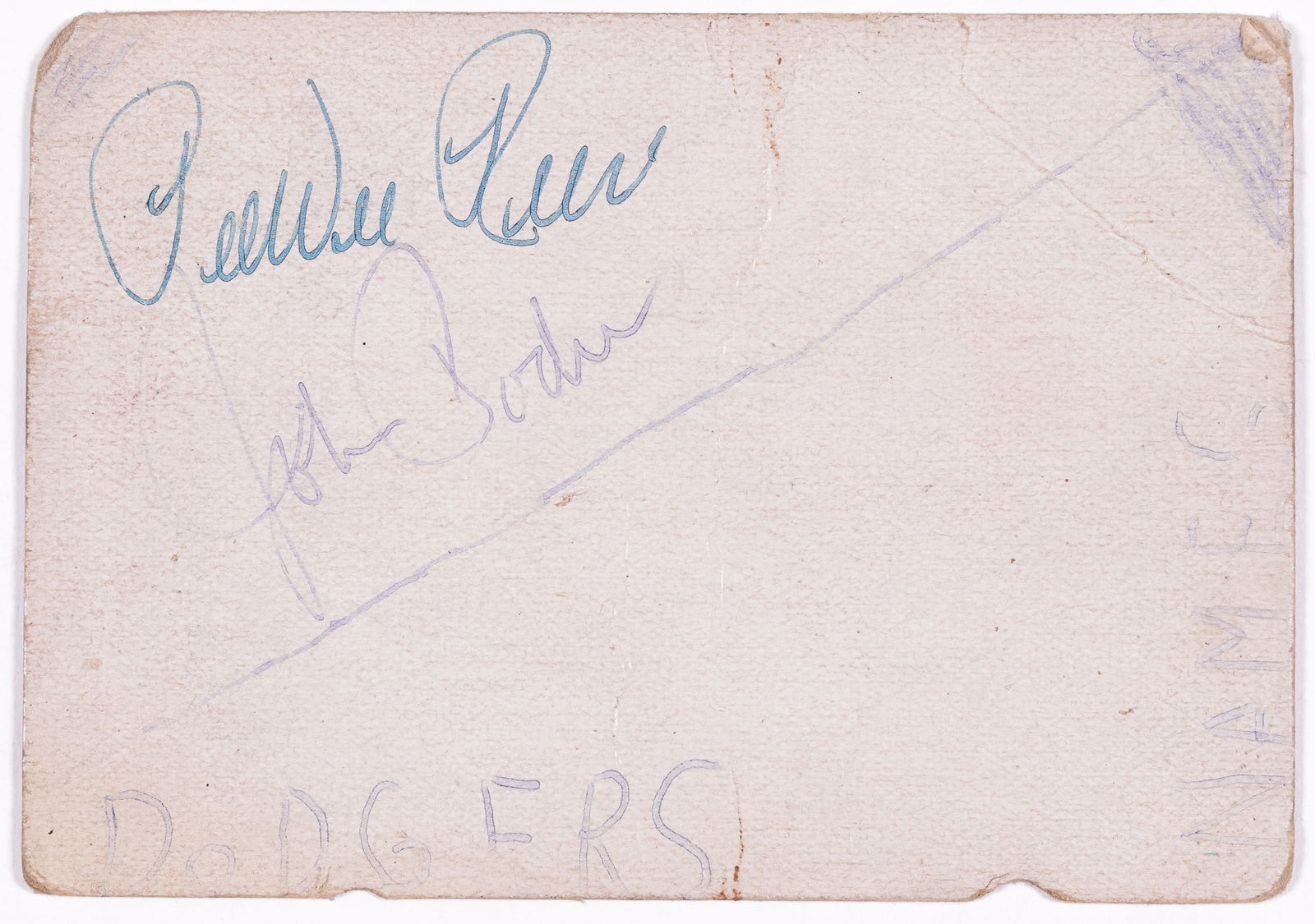 PEE WEE REESE SIGNED CARD: Signed card by former Brooklyn Dodger player and HOFer Harold 'Pee Wee' Reese (1918-1999). Reese was a second baseman who played for the Dodgers from 1940-1942, and 1946-1958 and was inducted into the