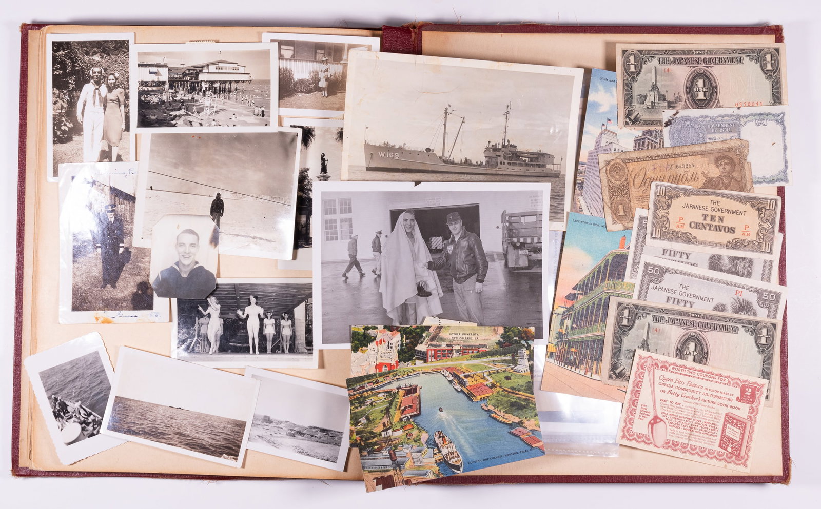 PEARL HARBOR SUVIOR PHOTO ALBUM HAWAII: Photo album belonging to Warren Harding Kimzey, who was the last surviving member who was on board the USS Kukui while it was stationed at Pearl Harbor during the bombing. Features over 100 photos and