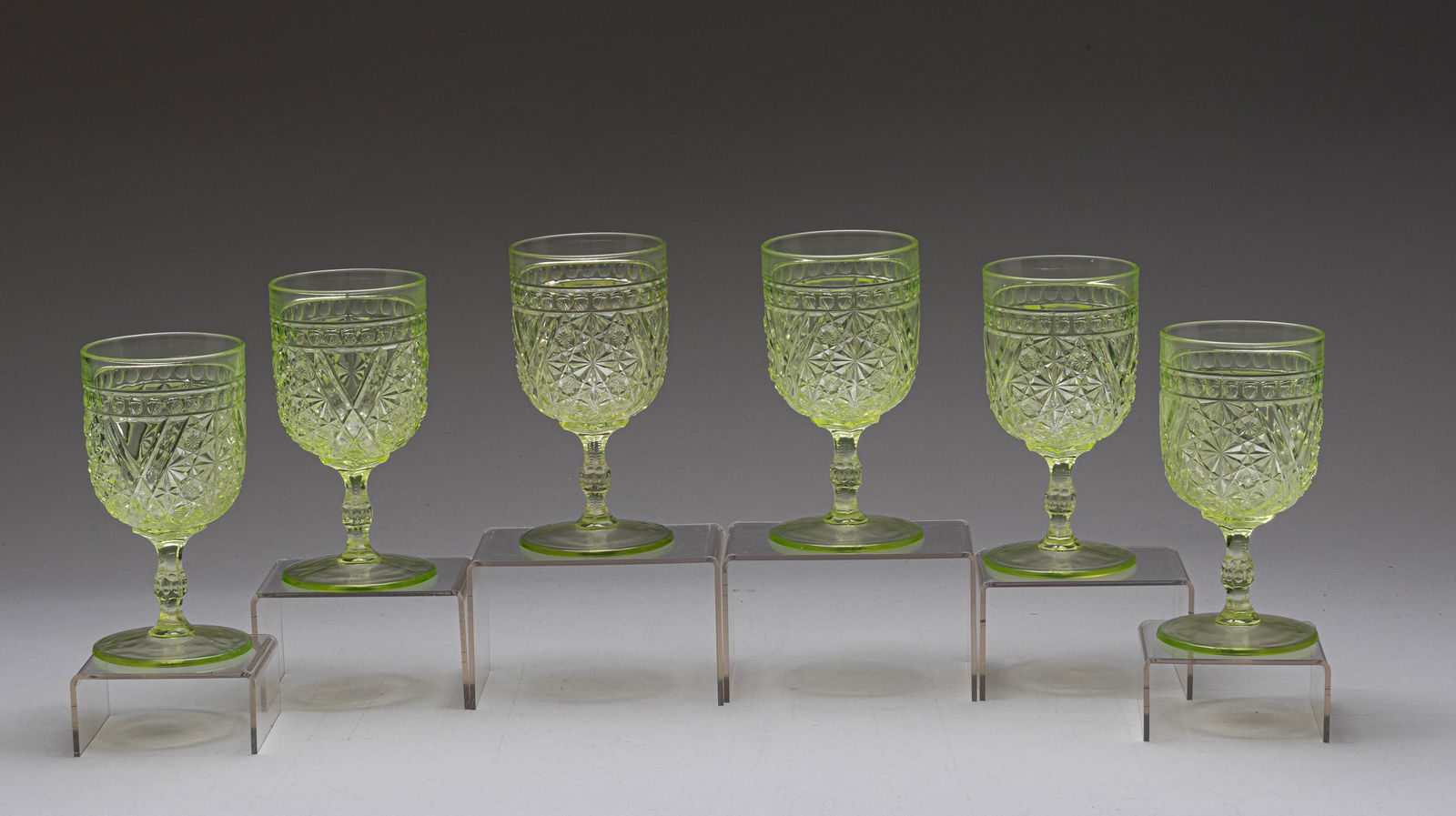 6 EAPG URANIUM GLASS GOBLETS (1 of 1)