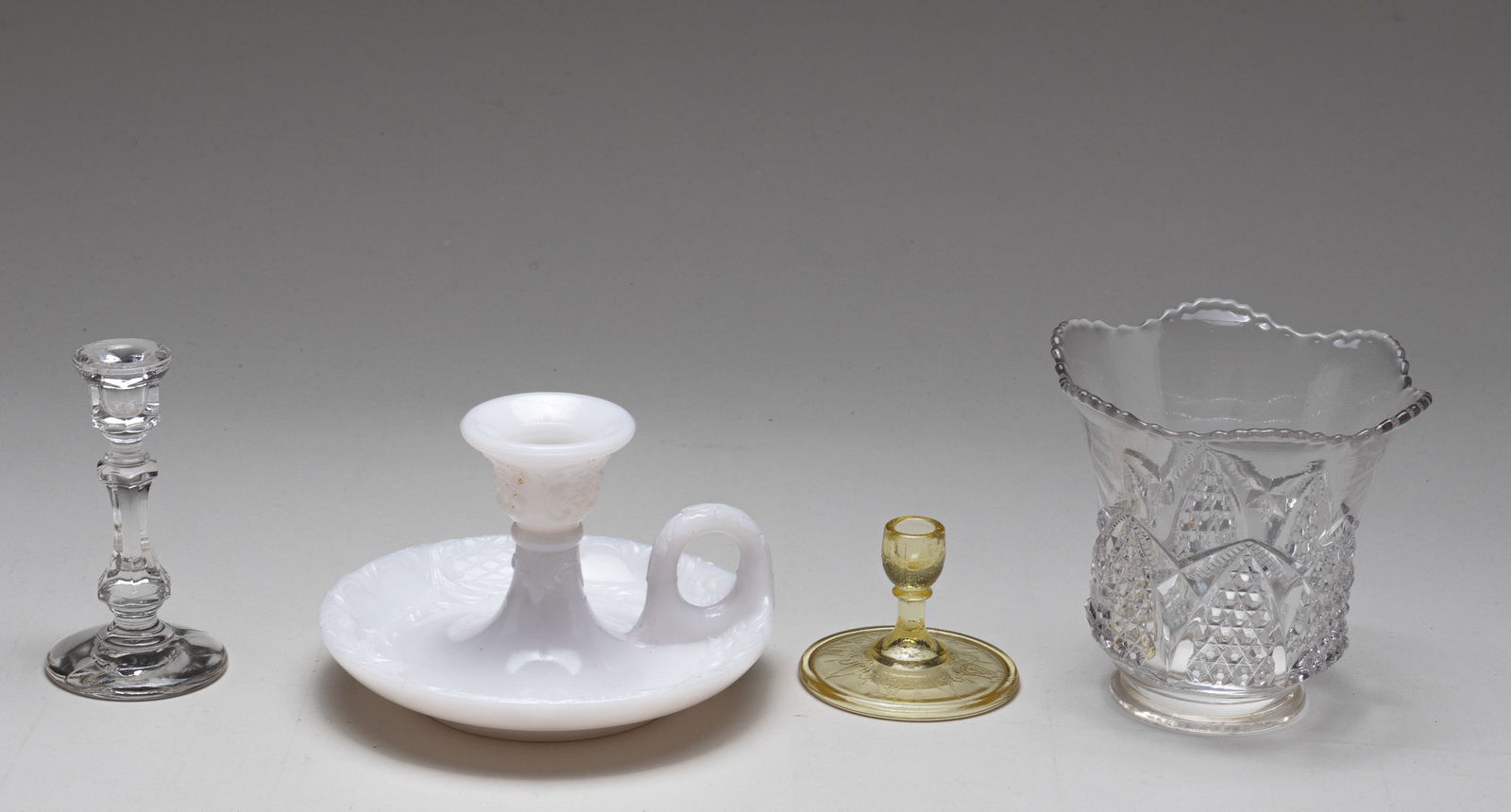 4 Eapg Candle Holders And Lamp Shade Auction