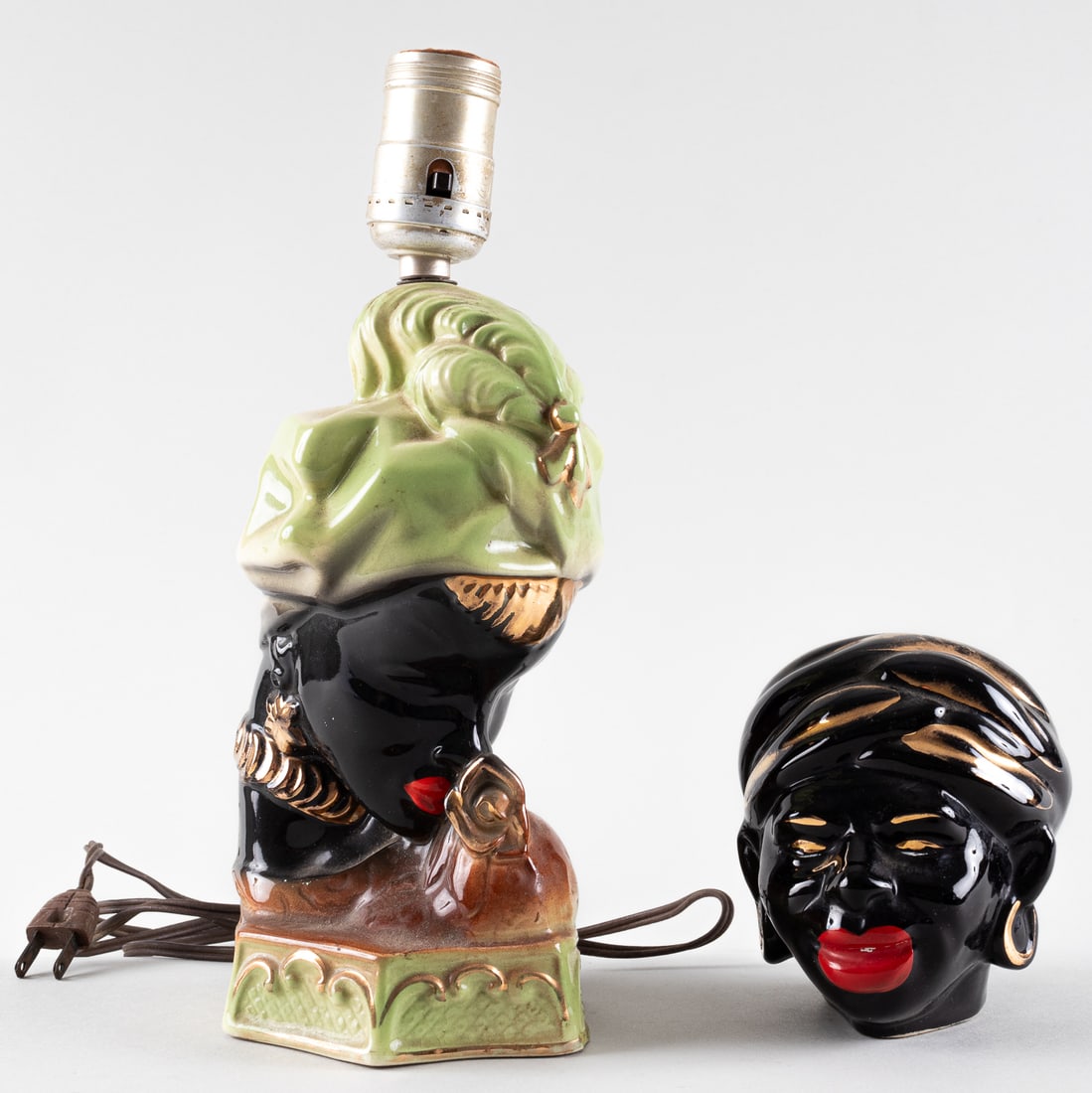 2 AFRICAN PORCELAIN ITEMS, LAMPHOLDER AND BUST (1 of 1)