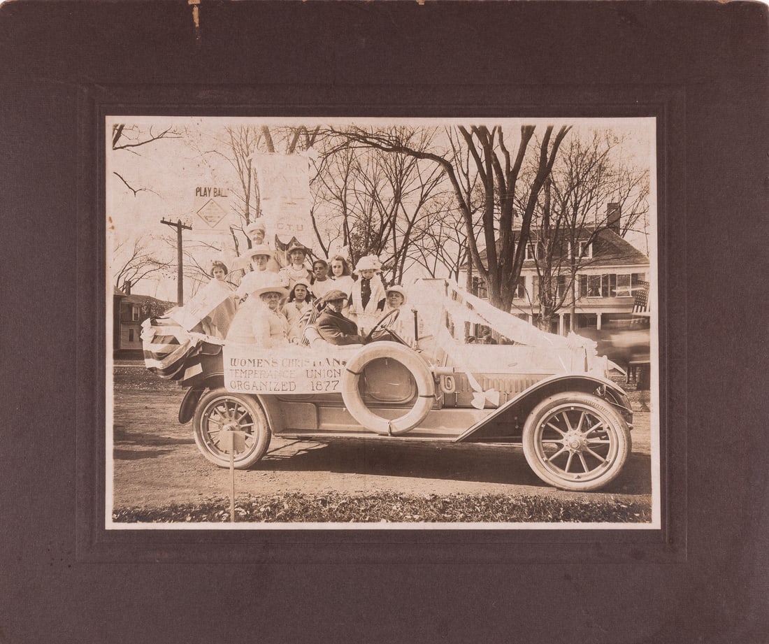 WOMEN'S CHRISTIAN TEMPERANCE UNION PHOTOGRAPH: Original b/w albumen print of members of the Women's Christian Temperance Union. This chapter of the WCTU was organized in 1877. 6.5 x 8.5, mounted to cardboard.