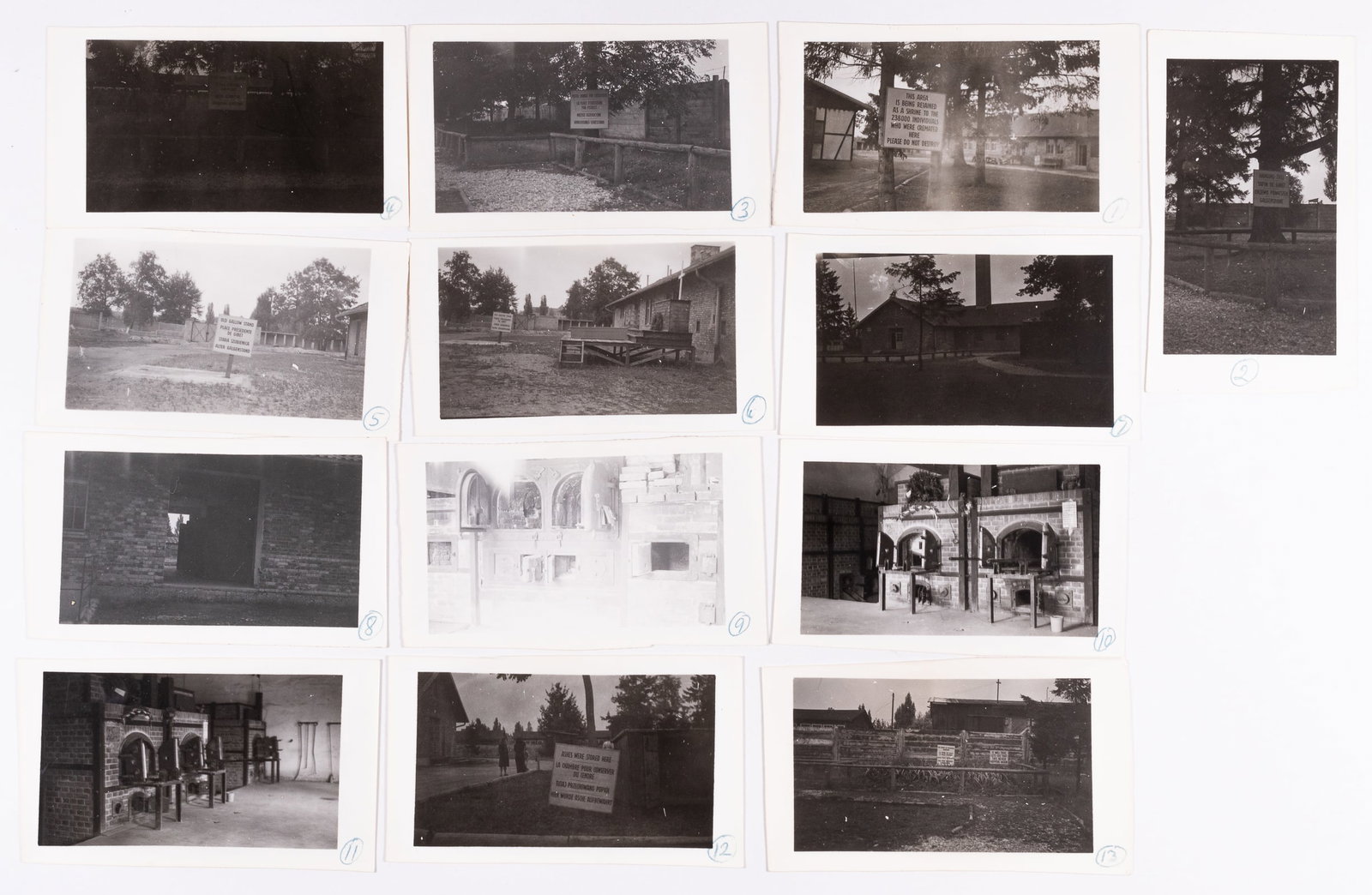 HOLOCAUST DACHAU CONCENTRATION CAMP PHOTOS: Thirteen personal b/w photographs of the Dachau concentration camp taken by Technical Sergeant Nathan E. Smith of the 2nd Air Division while stationed in Germany in 1950. The photos are numbered 1-13 