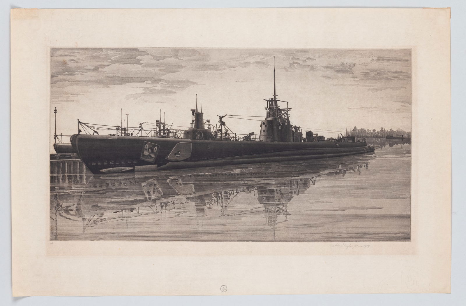 JOHN TAYLOR ARMS - USS HADDO AQUATINT: Print 'U.S.S. Haddo, Portrait of a Submarine - 1942' Artwork by John Taylor Arms (1887-1953), one of the more famous printmakers of the first half of the twentieth-century. Signed and dated in pencil,