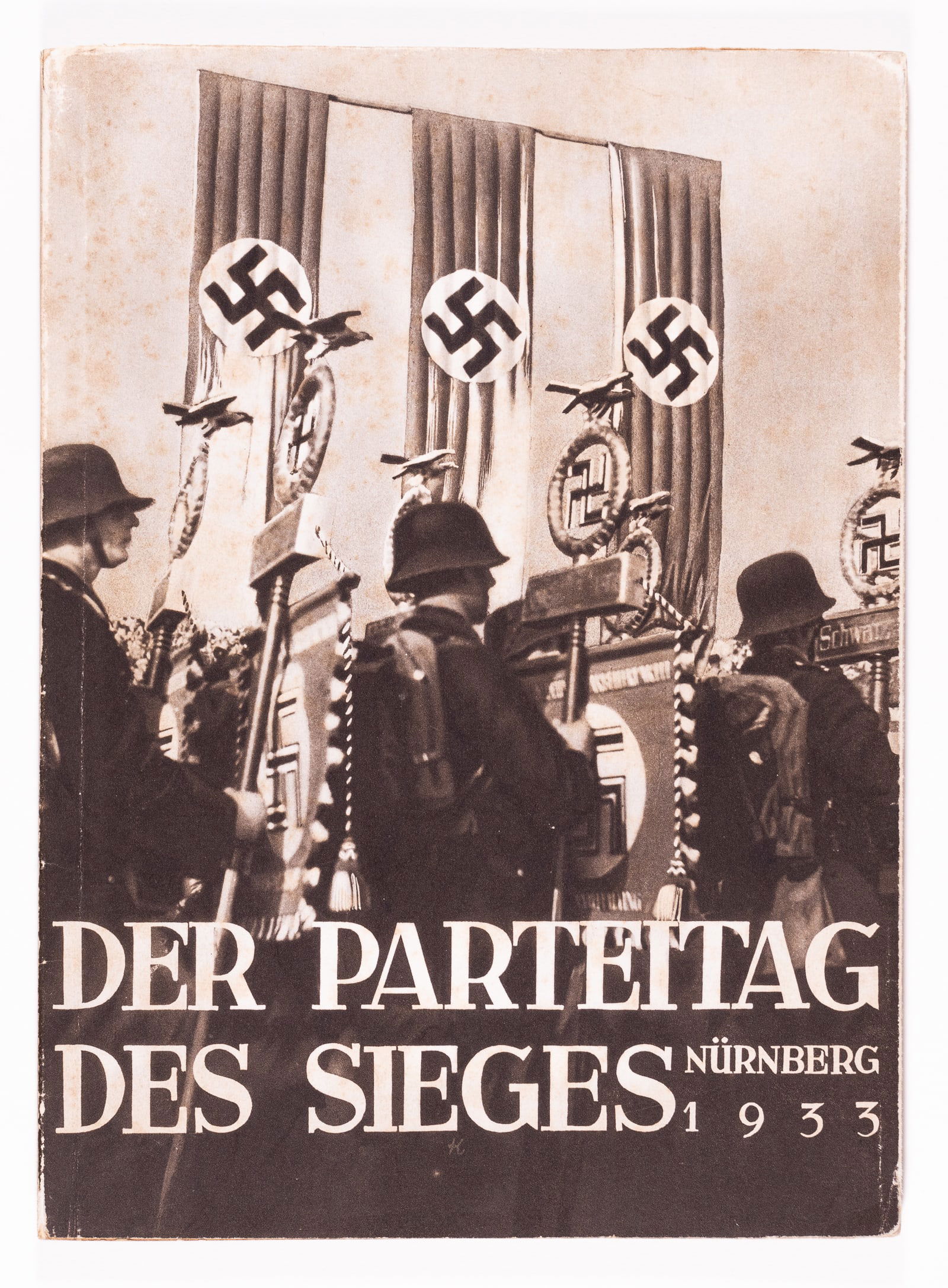 1933 NUREMBERG PARTY RALLY PICTURE BOOK: Rare Heinrich Hoffmann picture book, NSDAP 1933 Nuremberg party rally book titled 'Der Parteitag Des Sieges Nurnberg 1933' by Heinrich Hoffman and Baldur von Schirach. Softcover book with original dus