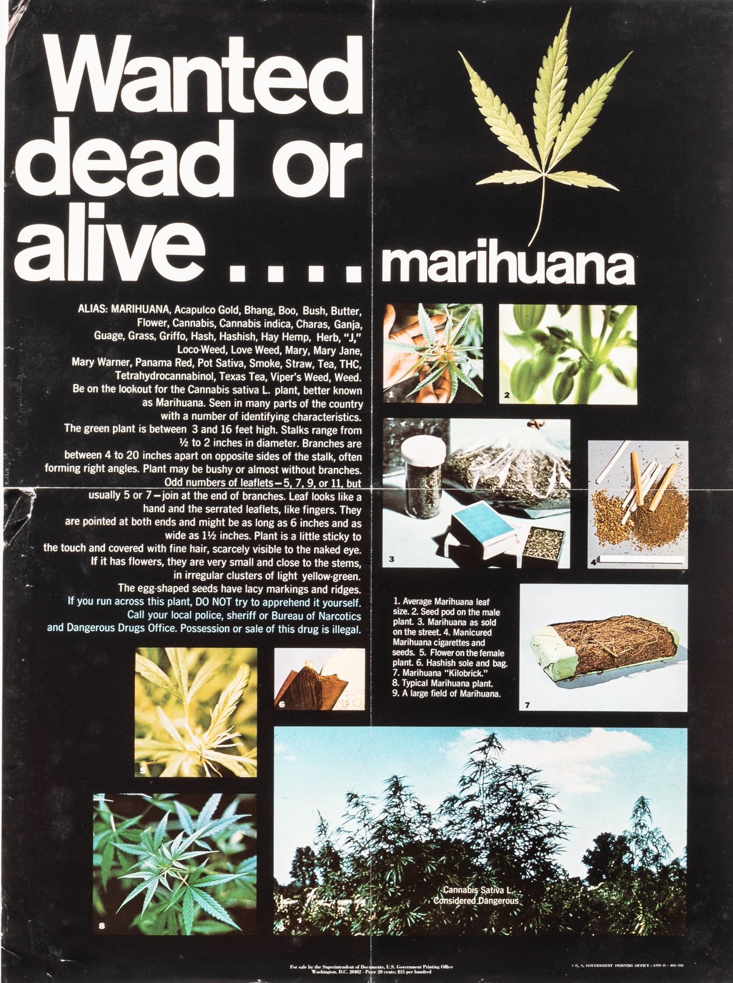 SIX ANTI-DRUGS CAMPAIGN POSTER: Six campaign posters against drug abuse. 1. Give me one good reason why I shouldn't use LSD 'We can give you 46' 10 x 14 inches, 2. In a drug situation - pass 15 x 18 inches 3. 'Wantted dead or alive.