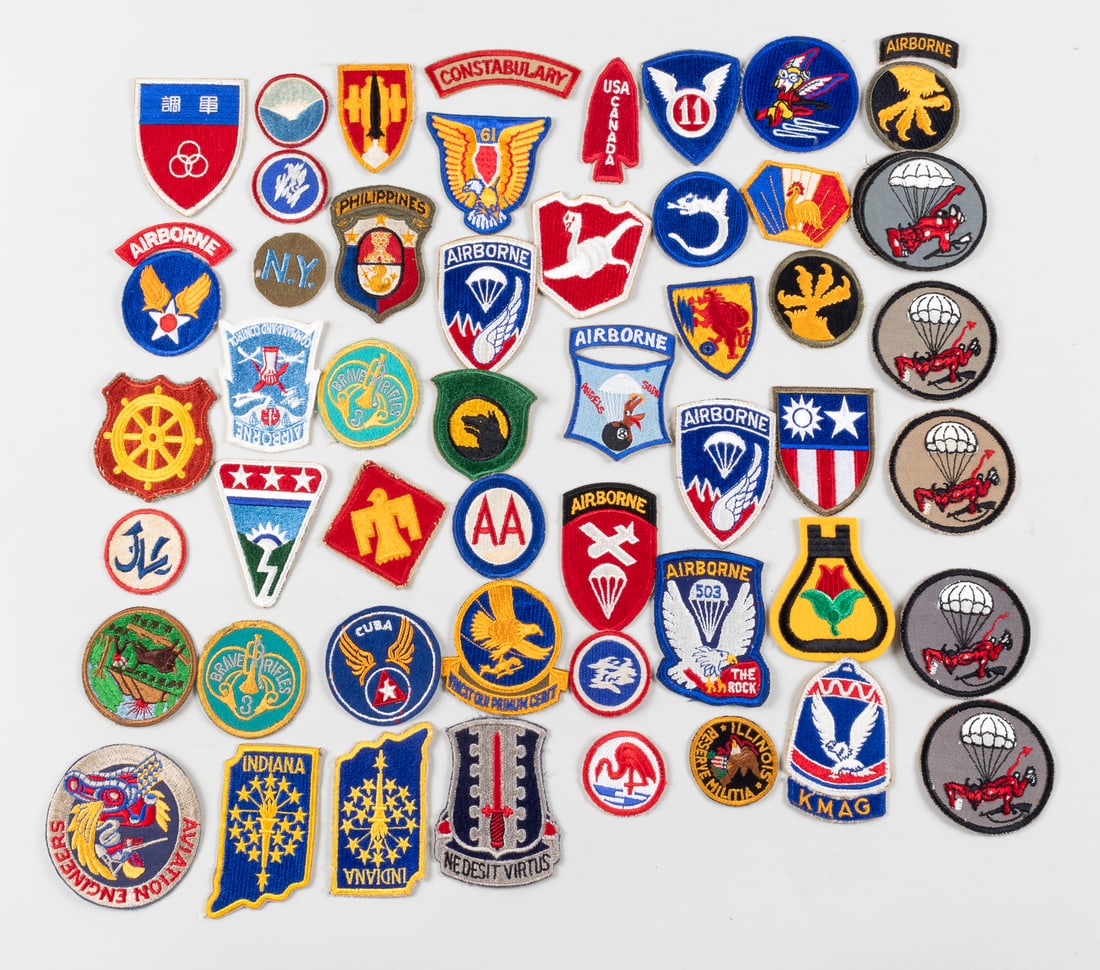 50+ US MILITARY PATCHES: Lot of 50+ US military patches from WWII to Modern Era designs, some included are the USAAF WASP (Women Airforce Service Pilots) patch; six 508th Airborne Infantry patches; Aviation Engineer patch; al