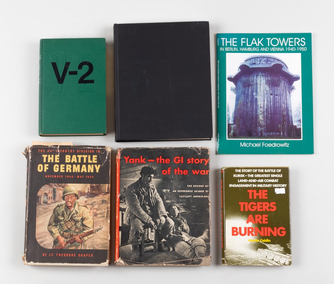 6 MODERN WWII REFERENCE BOOKS: Lot of six modern WWII reference books including The Flak Towers in Berlin, Hamburg, and Vienna 1940-1950, by Michael Foedrowitz; V2 by Walter Dornberger; Hitler Close-up, by Henry Picker and Heinrich
