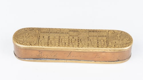 18TH CENTURY DUTCH BRASS AND COPPER TOBACCO BOX