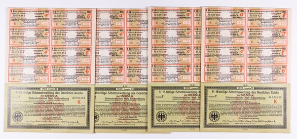 75x 1923 GERMAN TREASURY BONDS 100,000 MARKS