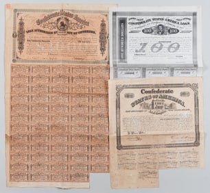 3 US CONFEDERATE STOCK CERTIFICATES