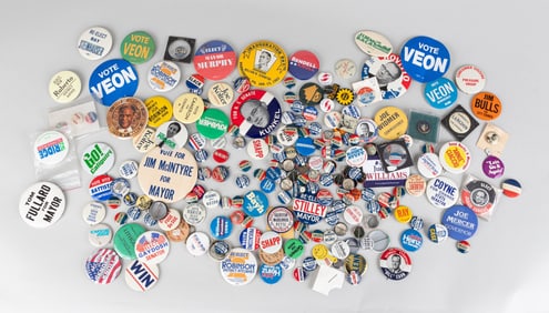 150+ POLITICAL BUTTONS