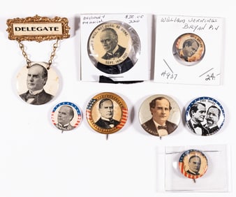8x 1897 PRESIDENTIAL CAMPAIGN BUTTONS MCKINLEY / BRYAN