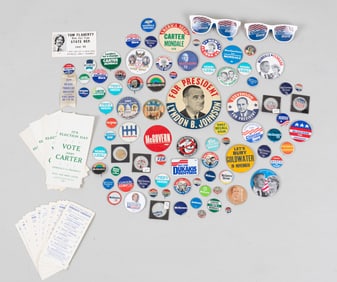 60+ DEMOCRATIC CAMPAIGN BUTTONS AND FLYERS
