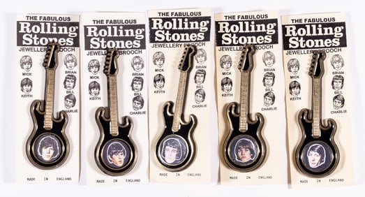 5 ROLLING STONES GUITAR BROOCHES COMPLETE SET
