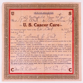 1915 CANCER CURE CERTIFICATE