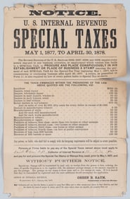 EARLY AMERICAN IRS TAXES BROADSIDE