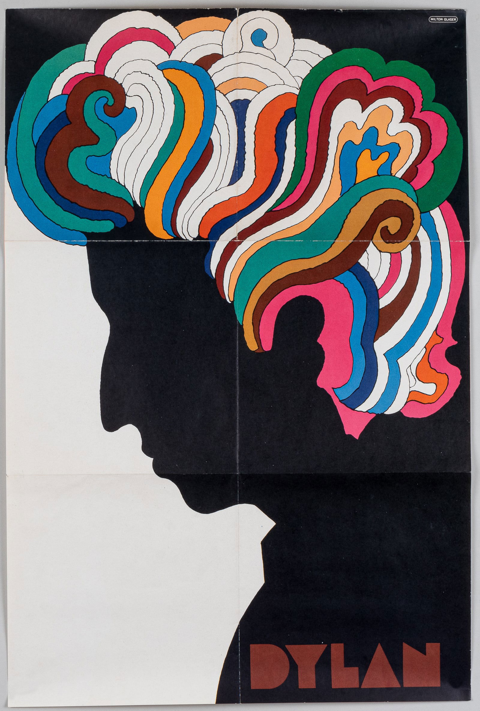BOB DYLAN POSTER BY MILTON GLASER: Original Bob Dylan poster, artwork by Milton Glaser (1929-2020), 22 x 33 inches. Folds. Album not included.