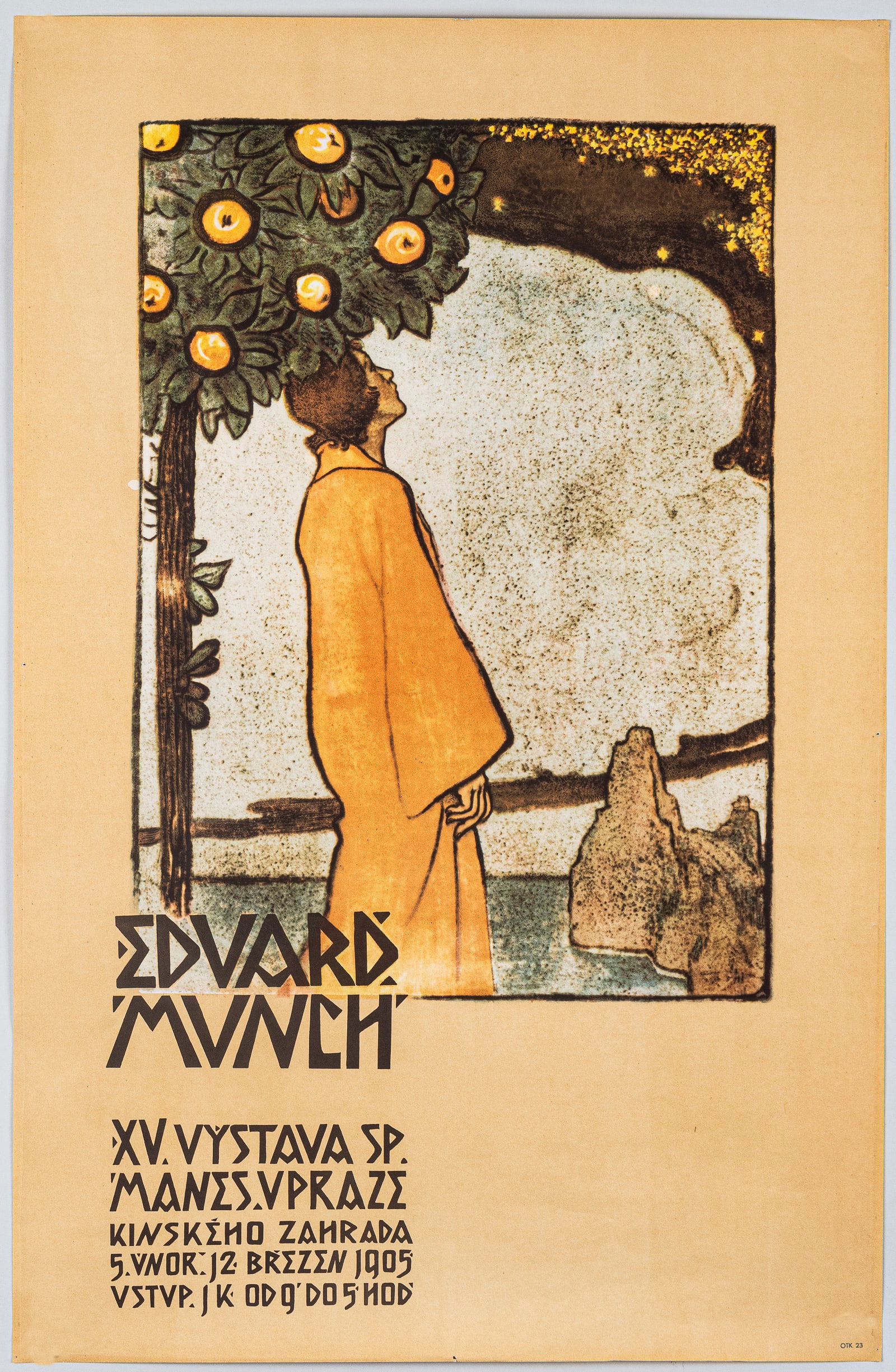 EDVARD MUNCH POSTER: Czech poster, Edvard Munch exhibition poster in Kinsky Garden, Prague, 21 x 32.5 inches. Poster is marked in the lower right corner OTK 23, later print.