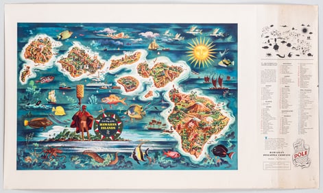 DOLE MAP OF THE HAWAIIAN ISLANDS 1950 JOSEPH FEHER
