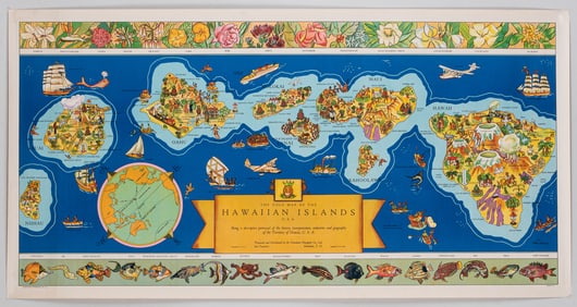 THE DOLE MAP OF THE HAWAIIAN ISLANDS 1937 PARKER EDWARDS
