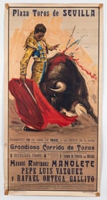 1940S SPANISH BULLFIGHTING POSTER PLAZA TOROS DE SEVILLA
