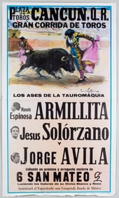 SPANISH BULLFIGHTING POSTER PLAZA DE TOROS CANCUN