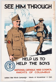 SEE HIM THROUGH KNIGHTS OF COLUMBUS WWI POSTER BY BURTON RICE
