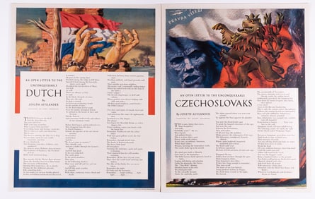 5 WWII PROPAGANDA POSTERS W/ POEMS BY JOSEPH AUSLANDER