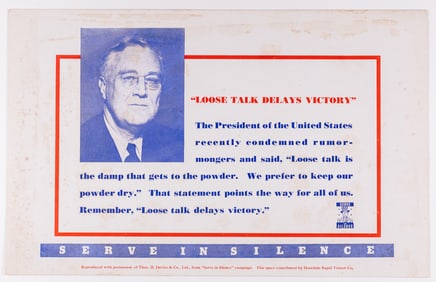 LOOSE TALK DELAYS VICTORY ROOSEVELT HAWAII WWII POSTER