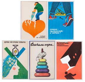 5x RUSSIAN ANTI-DRUG AND ALCOHOL POSTERS