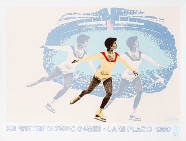 XIII OLYMPICS LAKE PLACID ICE SKATING POSTER DENNIS WHEELER
