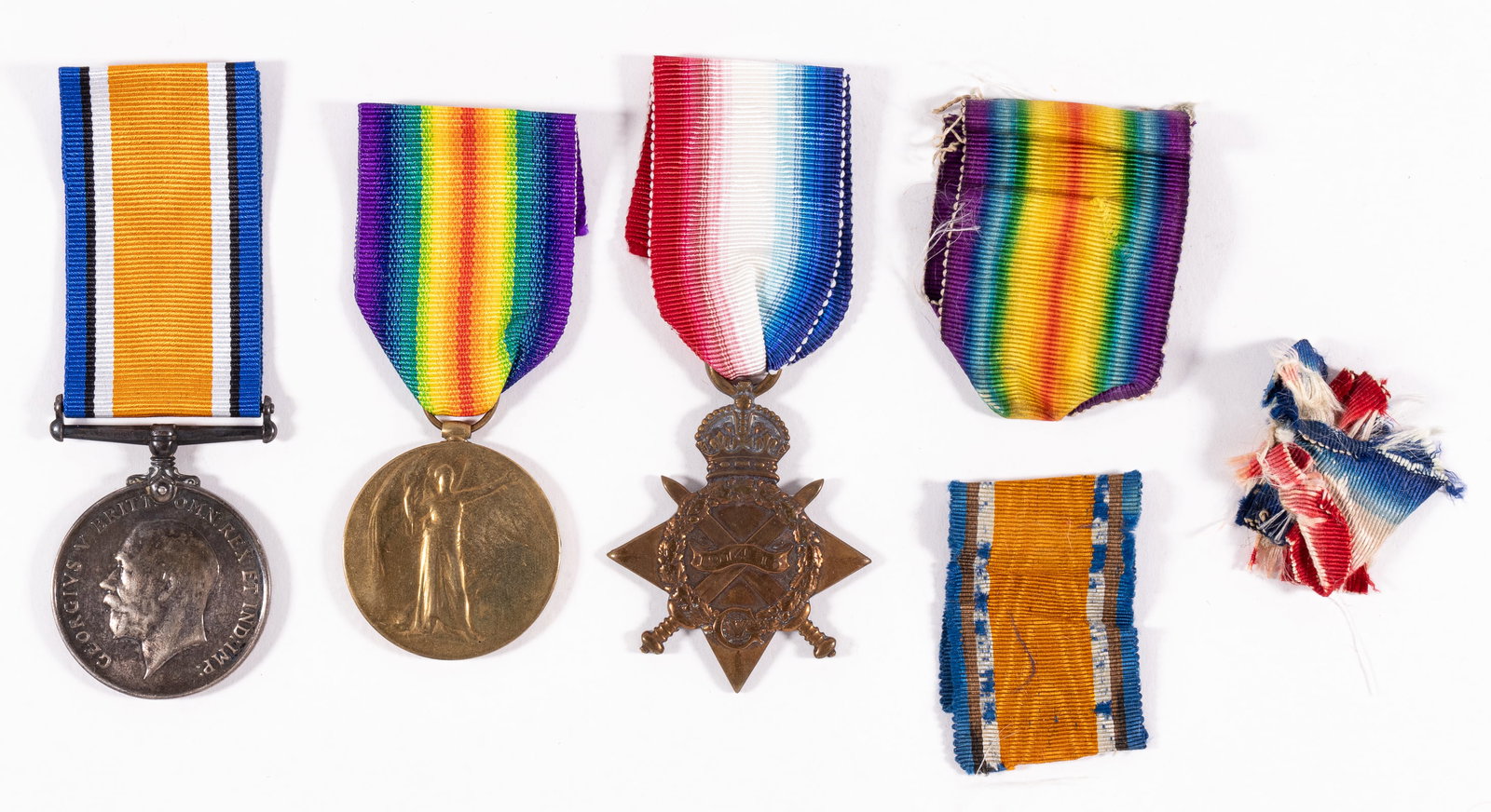 THREE NAMED WWI BRITISH MEDALS: Lot of three named British medals, awarded to 'S4-140176. PTE. H. Fieldhouse, A. S. C.,' [Harry Fieldhouse] including the 1914-15 Star, the British War Medal, and the Victory Medal. All are engraved o