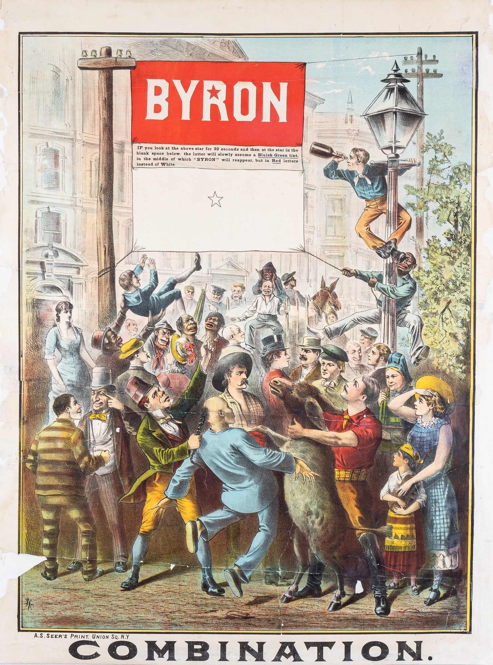 OLIVER BYRON COMBINATION POSTER: Original late 19th-century theatrical poster 'Oliver Combination.' The poster presumably advertises the Oliver Byron Combination company, a touring theater company that performed only one play. Oliver