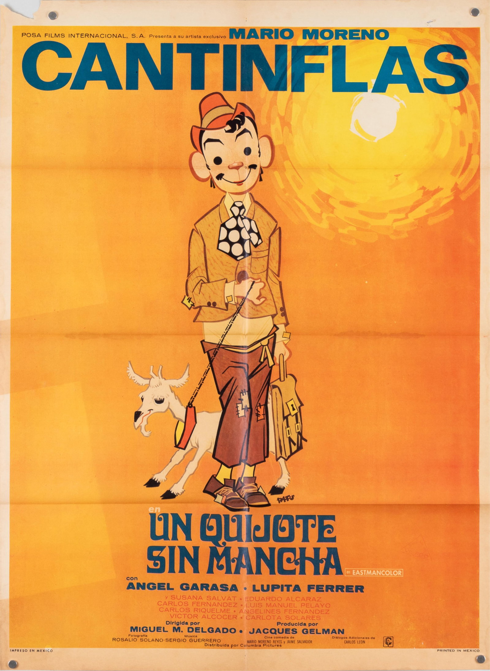 EIGHT VINTAGE SPANISH MOVIE POSTERS: Collection of eight vintage Spanish movie posters featuring seven of Cantinflas, the famous Mexican comedian beloved throughout Latin America and Spain. The collection also includes a poster for 'Ther