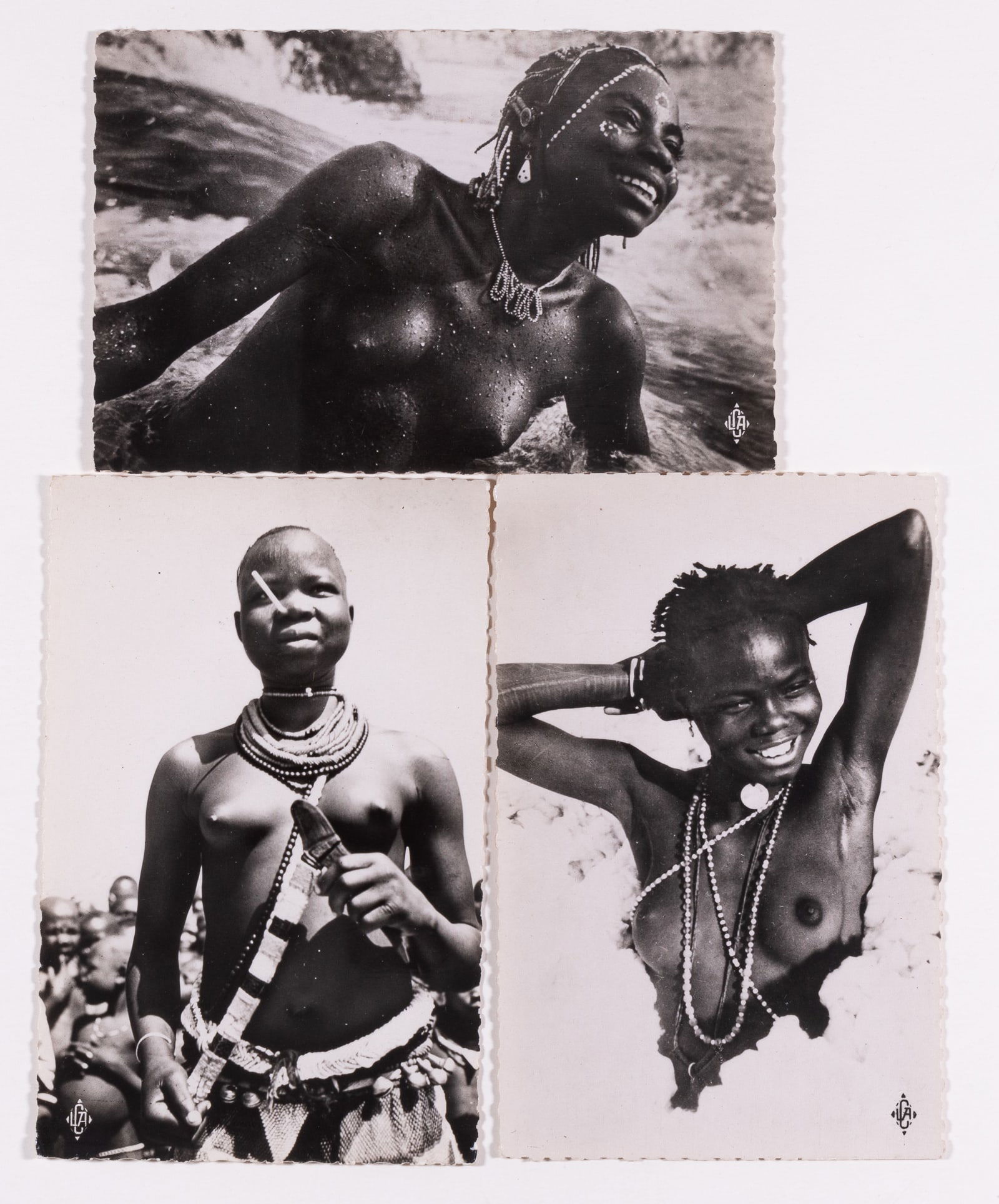 AFRICAN NUDES POSTCARDS: Three French real photo postcards of African nudes, from the series 'La Carte Africaine,' Paris. 3.5 x 5.5 inches. Unused. Fine.