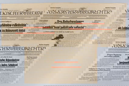 3x WWII VOLKISCHER BEOBACHTER XENOPHOBIC HEADLINES