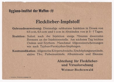 KZ BUCHENWALD WAFFEN-SS VACCINATION CARD