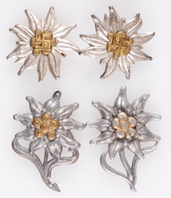 4 WWII GERMAN EDELWEISS CAP INSIGNIA BADGES