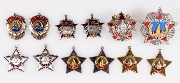 12 SOVIET MEDAL ORDERS AND DECORATIONS
