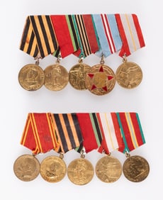 2 SOVIET MEDAL BARS (10 MEDALS)