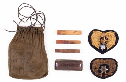 WWII IMPERIAL JAPANESE BULLION CAP BADGES AND SOLDIER STAMPS