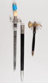 GERMAN DECORATIVE SHOOTING ASSOCIATION SWORD AND FIREMAN HATCHET